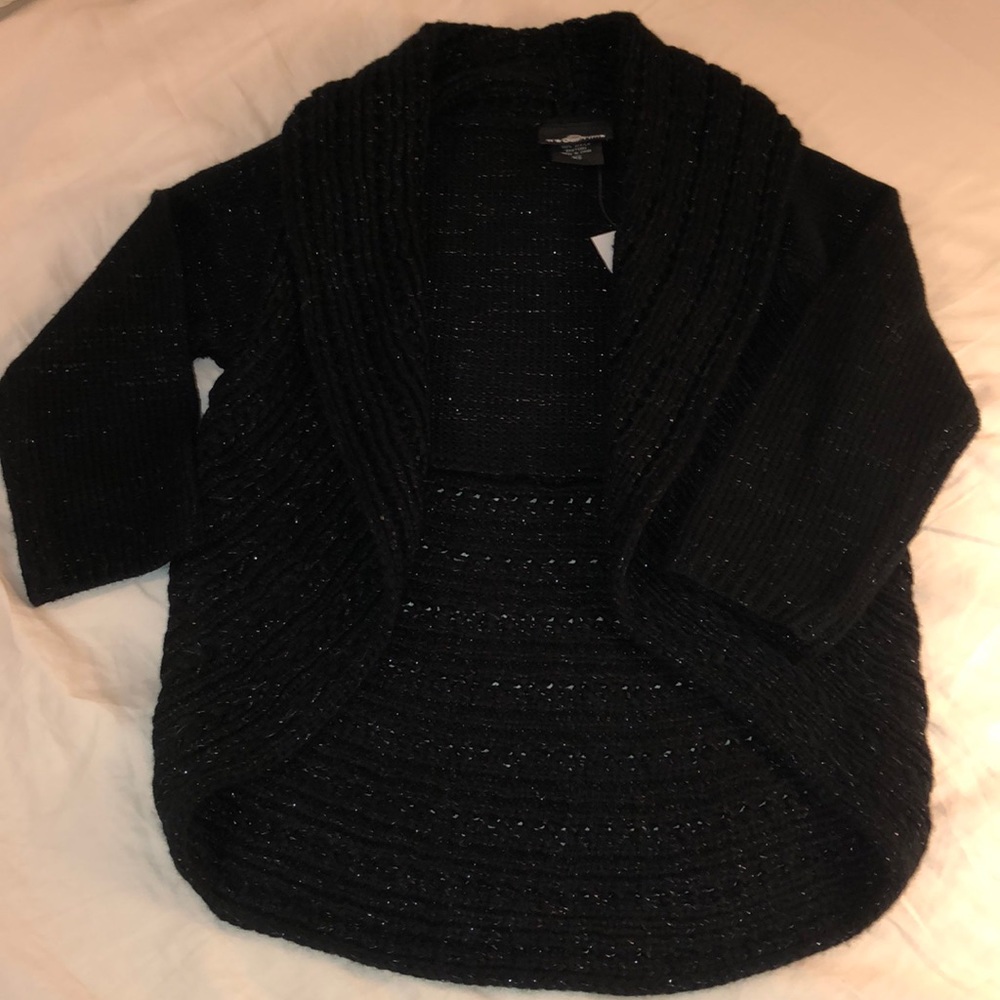 Black Shawl Neck Shrug w/Metallic Threading NWT
